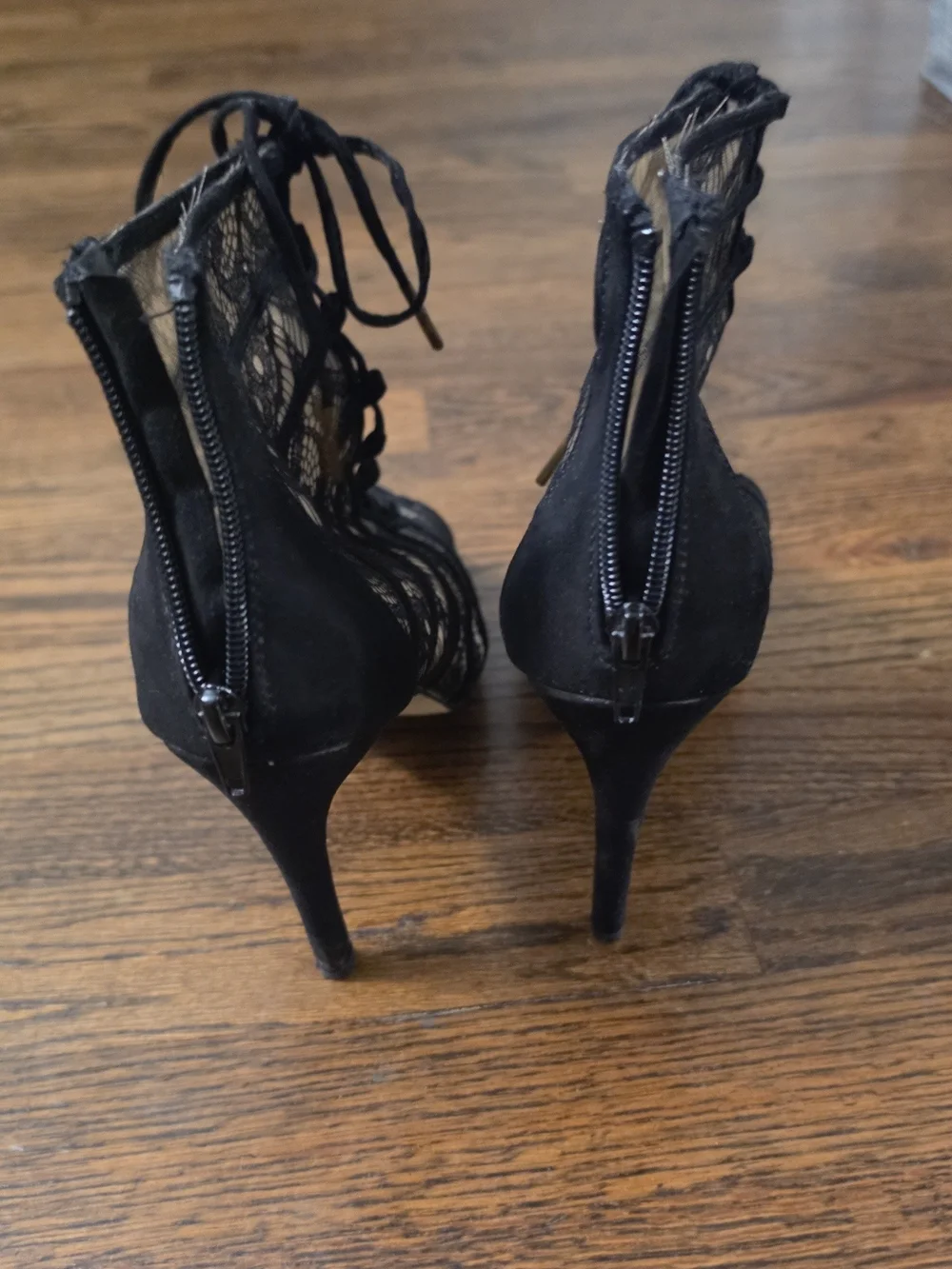 JustFab Black Lace Gladiator Stiletto Booties
